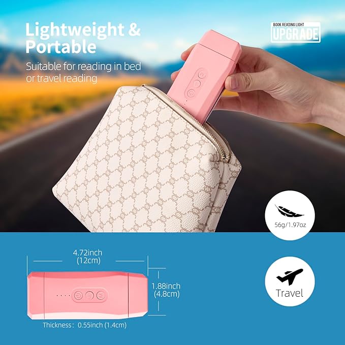 EGWASER USB Rechargeable Book Light for Reading in Bed, Portable Clip-on LED Reading Light, 3 Amber Colors & 3 Brightness Dimmable for Eye Caring, Long Lasting,for Book Lovers, Kids (500mAh Pink)