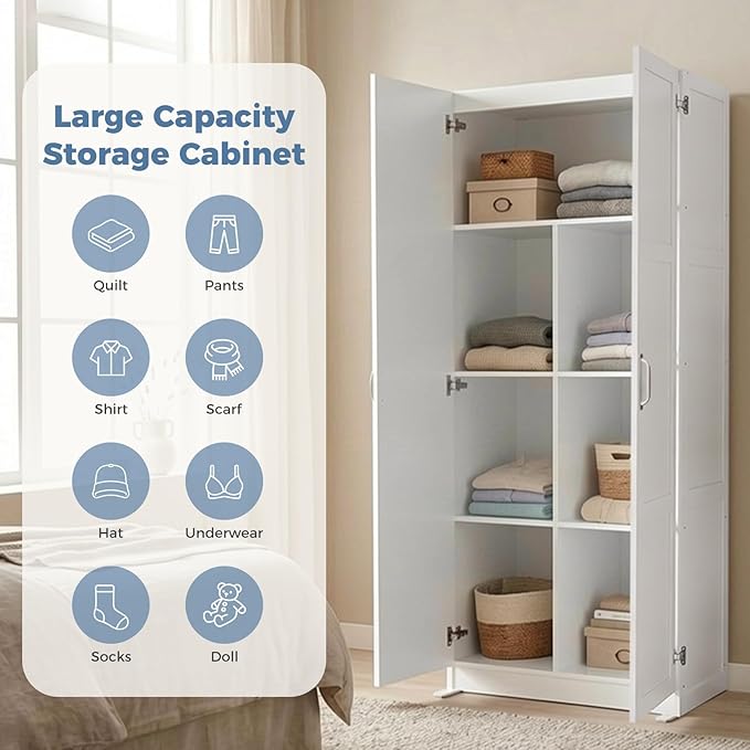 DUMOS Office Storage Cabinet, Large Capacity Organizer, Wooden Bedroom Storage Unit for CD, Blankets and Books, Suitable for Living Rooms, Office and Study Rooms, White