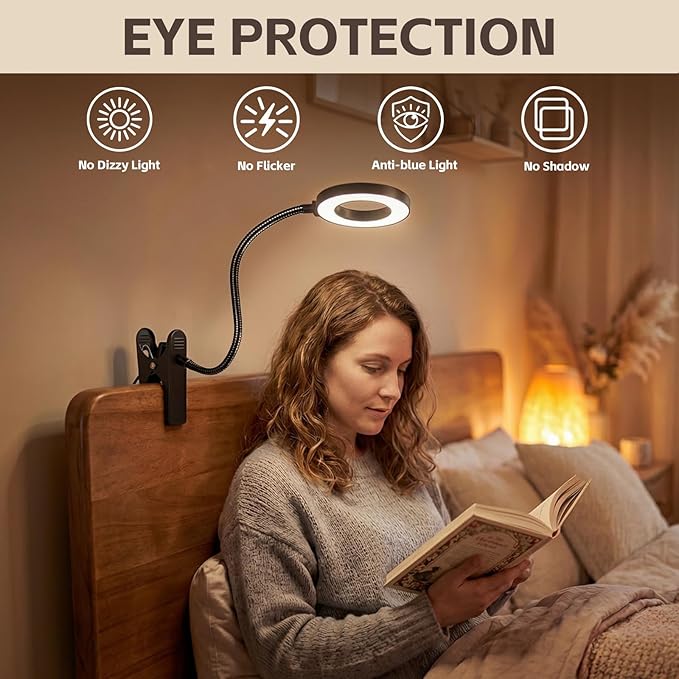 Clip on Light, LED Book Light for Reading in Bed, 48 LED Desk Lamp with Clamp, 3 Color Modes & 10 Brightness, 15" Flexible Gooseneck Reading Light for Bed Headboard, Dorm, Crafting, Home Office