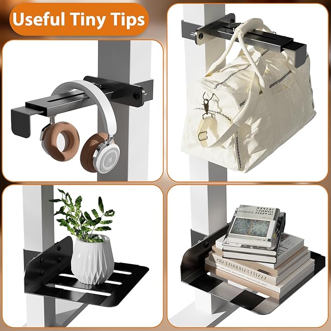 Liitrton Under Desk PC Mount - No Drill PC Holder- Heavy Duty Clamp-On PC Mount for Standing Desk Legs 3.15"(80mm)×1.97"(50mm), Adjustable Height & Width PC Stand Under Desk Computer Mount CPU Holder