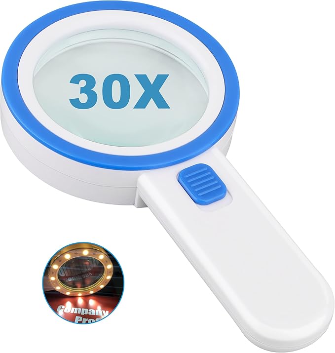 Magnifying Glass with 12 LED Lights, Double Glass Lens Handheld Illuminated Magnifier Reading Magnifying Glass with for Seniors Read, Coins, Stamps, Map, Inspection, Macular Degeneration (Blue)