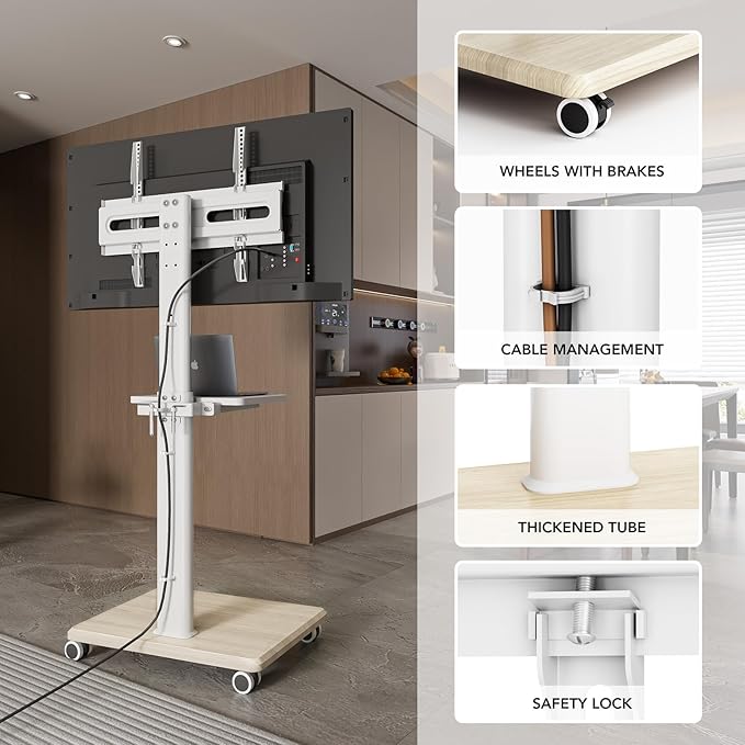 AX WABER Universal Floor TV Stand, Portable Rolling Floor TV Mount with Wheels, 80 Degree Swivel Height Adjustable for 27 to 65 Inch LCD LED OLED, Holds up to 88 lbs Mobile TV Cart, Max VESA 400x400mm