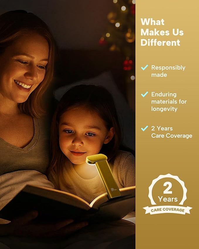 86lux Book Light, Reading Light for Book in Bed, USB Rechargeable LED Night Light with 3 Colors & Stepless Dimming, Aluminum Alloy Bookmark Light for Book Lovers, Yellow