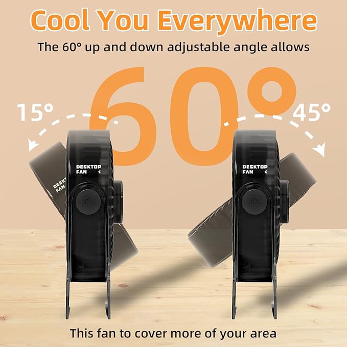 USB Desk Fan, 6Inch Portable Table Fan, 3 Speeds Quiet Powerful Cooling,Personal Mini Small Fan with Adjustable Tilt for Desk Bedroom Home Office Car Table Travel, No Battery, Black
