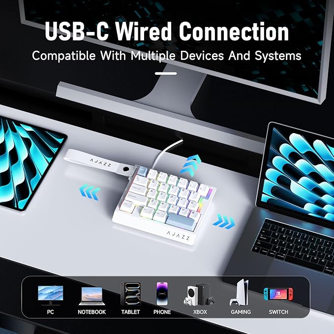 AJAZZ AK029 Wired One Handed Gaming Keyboard,Magnetic Switch, Adjustable Trigger Force, 8KHz Polling, 29 Keys Rapid Fast Mechanical Keyboard, RGB Backlight, SOCD & DKS, Aluminum Plate