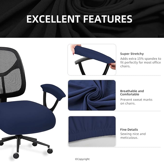 DIVA EN CAMINO DEC Stretchable Office Chair Seat Cushion Covers & Armrest Covers - Universal Spandex Computer Chair Slipcover - Removable Washable Cushion Protectors for Dogs, Cats, Pets (Navy)