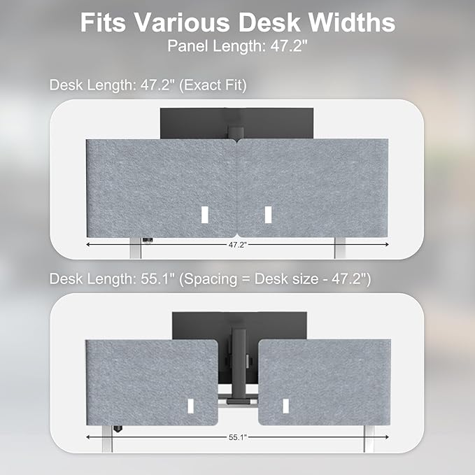 Desk Privacy Panel,2PCS L-Shaped Clamp-On Office Desk Divider,2-in-1 Adjustable Acoustic Desktop Partition Or Under Desk Modesty Panel,for Office,Home,Felt (Grey, 47.2" x 15.7")