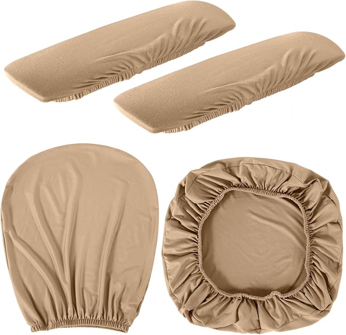 Tallew 4 Pcs Office Chair Covers Set Computer Universal Protective Stretchable Chair Seat Covers Desk Armrest Cover Pads Office Cushion Backrest for Rotating(Regular,Camel)