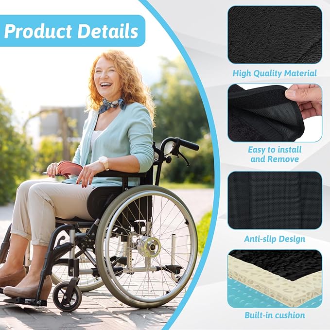 Wheelchair Armrest Covers - Soft Support Cushion Accessories for Wheelchair - Widened Velcro Straps Comfortable and Protective for Wheelchairs, Office Chairs - Comfort Padding Pressure Relief, Black
