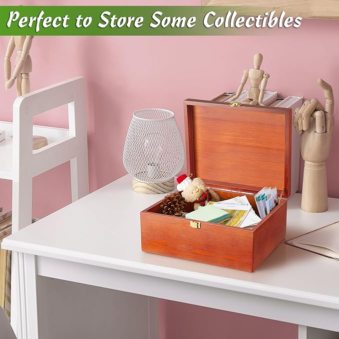 DRASTAR Wooden Keepsake Box, Large Acacia Storage Box with a Hinged Lid, Memory treasure box for Crafts and Photo Storage