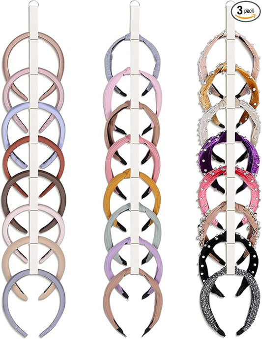 3 PCS Headband Holder Organizer for Girl,Hanging Hairband Storage for Women,Beige Hair Hoop Display Hair Accessories Organizer Bedroom College Dorm Decor