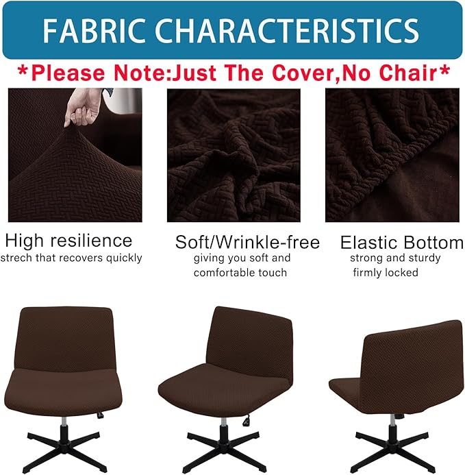 Vanity Chair Cover Criss Cross Chair Cover Elastic Armless Chair Slipcover Armless Chair Covers Office Chair Covers (Coffee-Color,Just The Cover,No Chair)