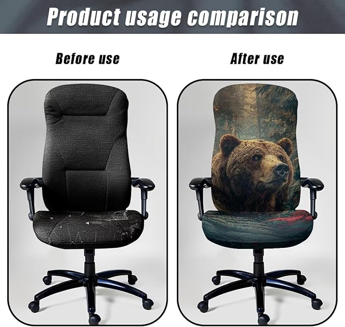 Talayituse Forest Bear Print Office Chair Covers, Stretch Computer Chair Cover, Universal Boss Chairs Covers Modern Simplism Style High Back Chairs Slipcover, Large