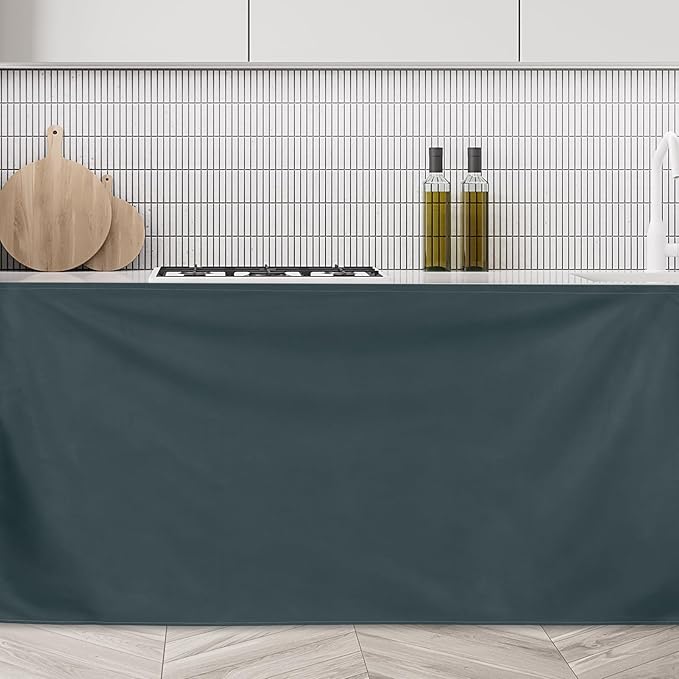 uxcell Cabinet Curtains, Dust Proof Privacy Drape Short Curtain, Hook & Loop Under The Desk Skirt for Kitchen Bathroom Closet Storage Room (51.1" W x 27.6" H, Dark Gray)