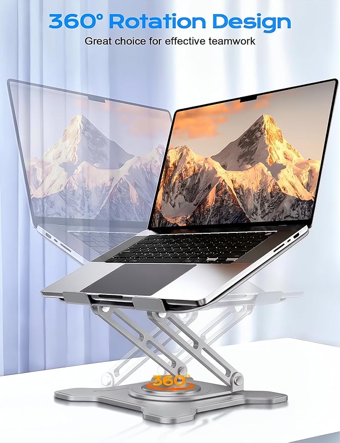 JCZT Adjustable Laptop Stand for Desk, 360° Rotating Base Ergonomic Computer Stand, Laptop Riser Foldable Protable for Office Home Fits Compatible with MacBook Pro/Air Notebook up to 10-16" Gray