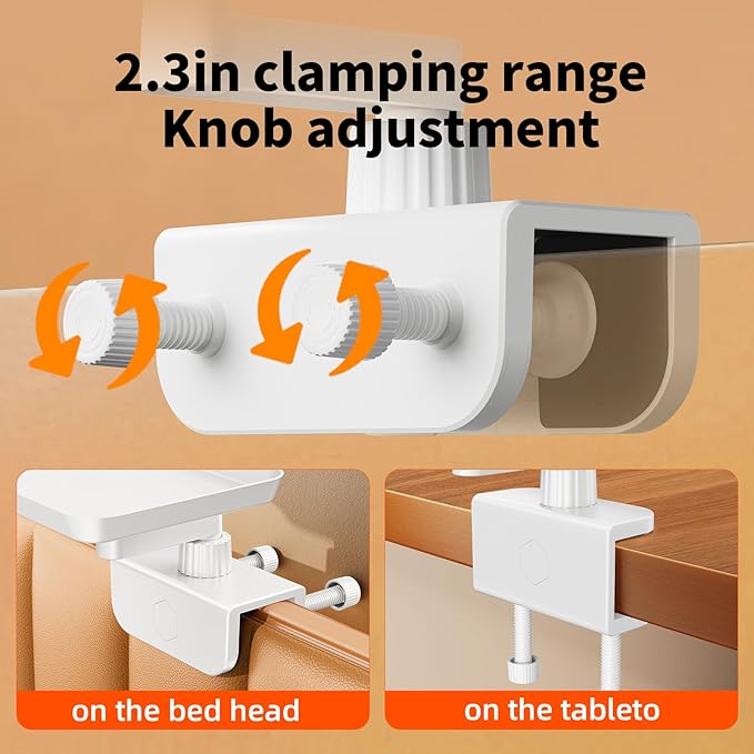 360° Rotating Bed Side Shelf - Sturdy 50lb Clip-On Bedside Tray for Dorm Bed, Bunk Beds & Small Spaces, Space-Saving Nightstand Organizer,College Dorm Room Essentials,Easy to disassemble