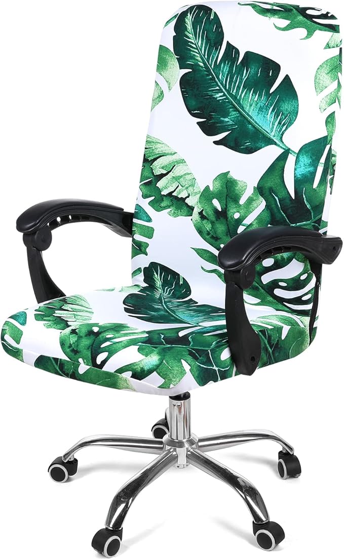 Smiry Stretch Printed Office Computer Chair Covers, Universal Desk Rotating Chair Slipcovers Removable Washable, Soft Fit Anti-Dust Spandex Protector Cover with Zipper, Green
