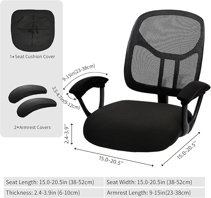 Stretchable Desk Office Chair Seat Cushion Covers with Armrest Covers - Universal Spandex Computer Chair Slipcover - Removable Washable Cushion Protectors for Dogs, Cats, Pets (Plum)