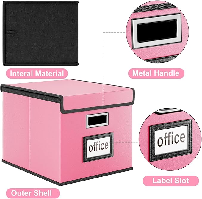 Portable Leather File Organizer Storage Boxes, Collapsible File Folder Organizer Boxes with Lids, Document Organizer, Decorative Filing Box Cabinet for Letter/Legal File Folder Storage