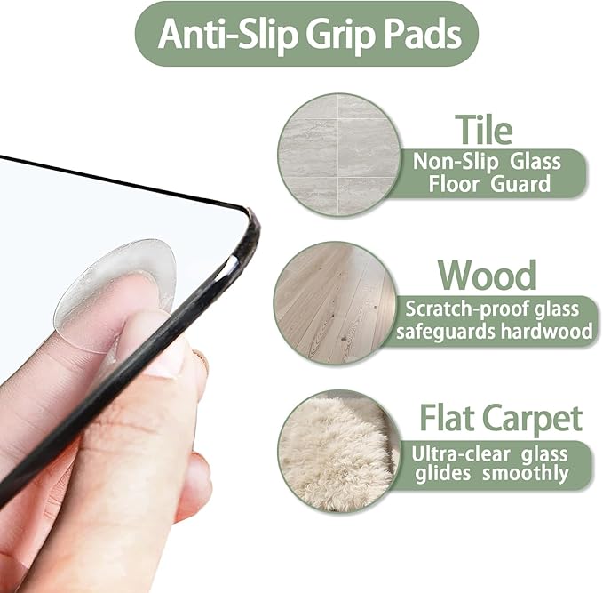 Tempered Glass Chair Mat 55"x36" – Ultra-Clear Office Chair Mat for Hardwood Floors & Low-Pile Carpets – Heavy-Duty 0.2" Scratch-Resistant Surface with Non-Slip Pads – Supports 1,000 lbs