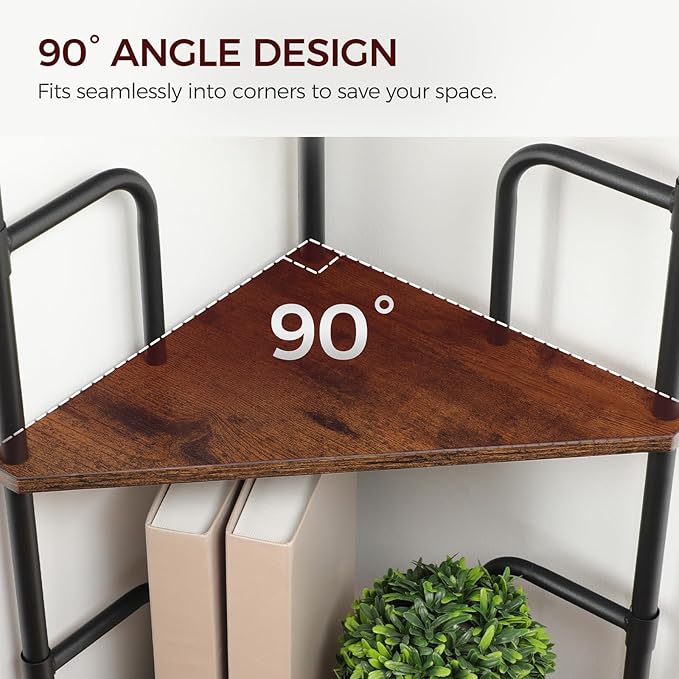 MAHANCRIS 52.8" Corner Shelf, 5-Tier Industrial Corner Bookshelf with Metal Frame, Small Plant Stand, Display Shelf for Living Room, Bedroom, Home Office, Small Spaces, Rustic Brown CSHR5501