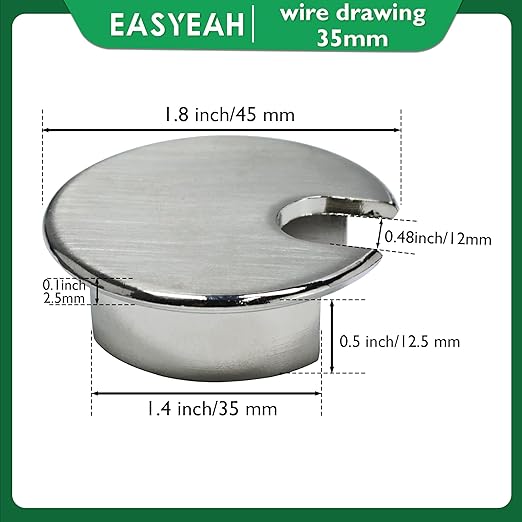 EASYEAH 1 Pcs Desk Grommet 1-3/8" / 35 mm, Desk Cord Hole Cover, Cable Grommet Metal Zinc Alloy Materilal, Desk Hole Grommet for Home & Office Pc, Detachable Cable Cord Organizer-Brushed Silver