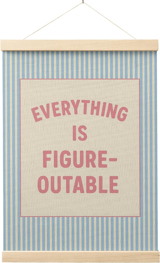 FGFK Everything Is Figureoutable Positive Affirmations Wall Art Poster Hanger Frame, Preppy Pink and Blue Inspirational Canvas Prints Framed Wall Decor for Office Classroom Home Bedroom, 12x16 Inch