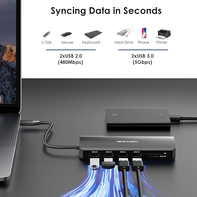 WAVLINK Laptop Docking Station Dual Monitor Triple Display for Windows OS, USB C Hub with 2 HDMI, DisplayPort, 100W PD in, Gigabit Ethernet, USB 3.0/2.0 Ports, SD/TF Card Reader, Audio