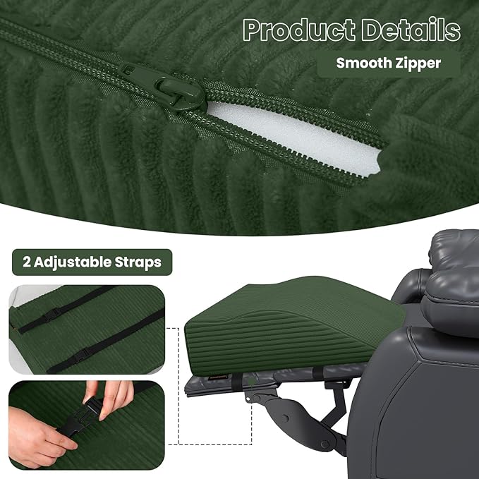 idee-home Recliner Leg Rest Cushion, Recliner Footrest Extender Pillow with Removable Corduroy Cover, Multi Purpose Ergonomic Foot Pillow Back & Lumbar Support Cushion for Bed Sofa Couch, Green