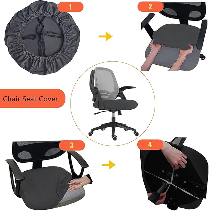 Office Chair Covers Set, Stretchable Washable Chair Cover, Universal Fit for Desk Chairs, Gaming Chairs, Home Office Fabric Protectors Slipcover (Seat Cover - Dark Grey)