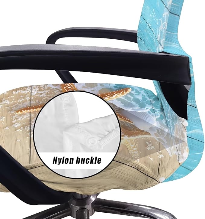 Talayituse Beach Starfish Seashell Wood Print Office Chair Covers, Stretch Computer Chair Cover, Universal Boss Chair Covers Modern Simplism Style High Back Chair Slipcover, Small