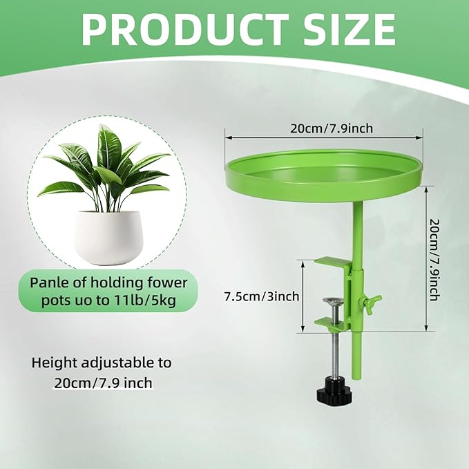 2Pack Window Plant Shelves Stand Holder 7.10inch Adjustable Windowsill Clamp Tray Round Metal Windowsill Extension Tray Window Planter Floating Shelf for Plants for Indoor Plants Home Decor, Green