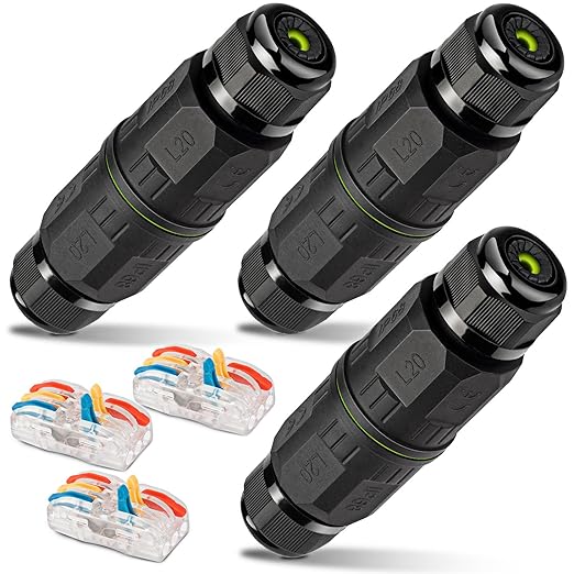 SARDVISA 3-Pack Junction Box with 3 Pin Electrical Cable Connectors, IP68 Waterproof, 4-10mm Adjustable Wire Box, Outdoor Wire Connector Kit for Garden/Landscape Lights, Camera Cable, Car Power Cord