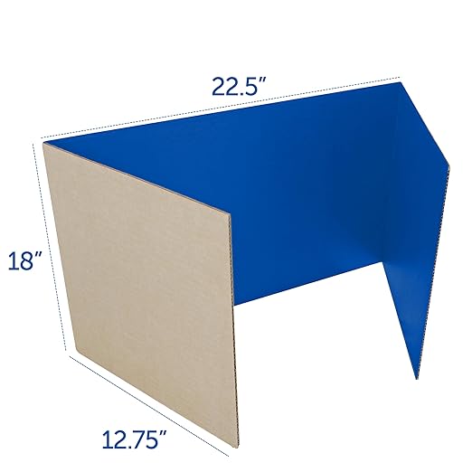 Flipside Products 18”x 48” Assorted Color Study Carrel, Red, Green, Blue, Yellow Privacy Boards, Student Privacy and Focus Booth for The Classroom, Desk Divider Cubby for Tests, Made in USA - 12 Pack