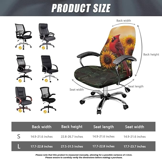Talayituse Cardinal Sunflower Print Office Chair Covers, Stretch Computer Chair Cover, Universal Boss Chair Covers Modern Simplism Style High Back Chair Slipcover, Small
