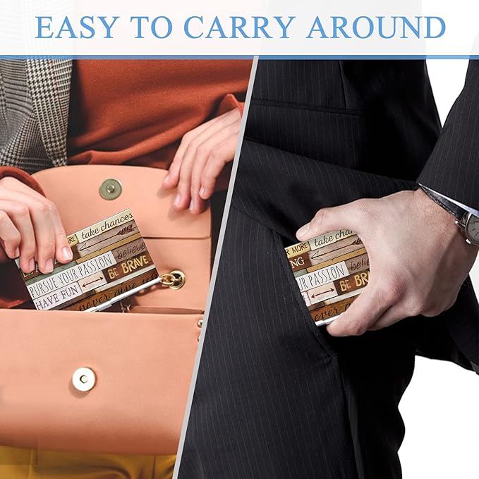 Business Card Holder，Color Printing Men's and Women's Business Card Case，Ultra-Thin Metal Business Card Organizer，Carry-on Pocket Wallet Business Card Holder,Inspirational Mottoes