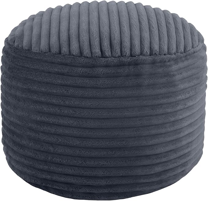 MeMoreCool Stuffed Round Pouf Ottoman Foot Rest, Soft Plush Floor Pouf Foot Stool, Corduray Footstool Footrest, Small Round Ottoman for Living Room Couch Sofa Chair, 20x15 Inch Grey