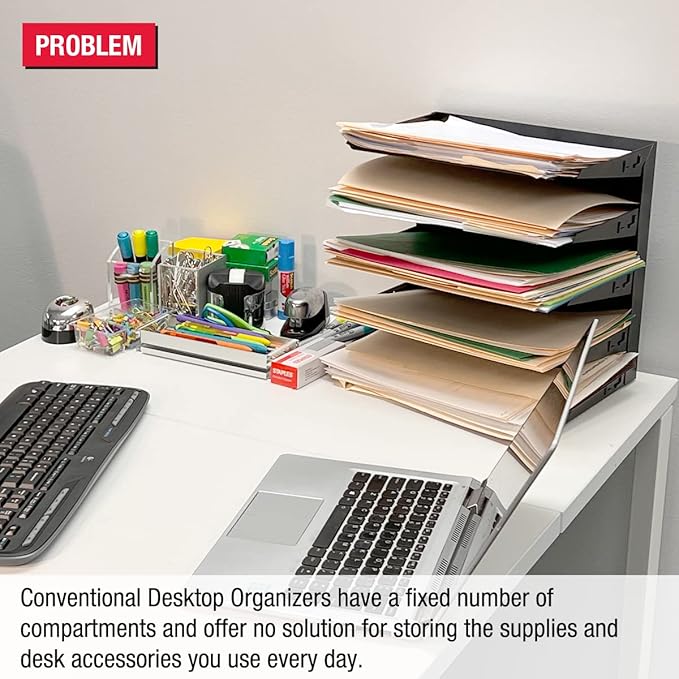 Ultimate Office Desktop Organizer 6 Letter Tray Sorter PLUS Riser Storage Base for Easy Access to Lower Slots, Desk Accessories & Supplies. Optional File Topper & Drawers