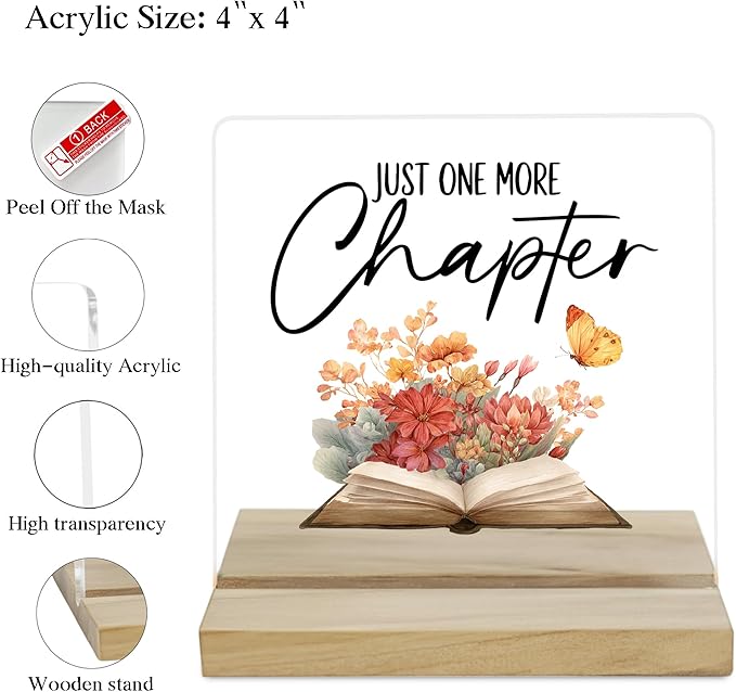 One More Chapter Book Desk Decor Sign, Bookish Decor Acrylic Plaque for Book Lovers