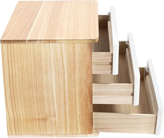 Wood Desk Organizer with 3 Drawers, Lockable Desktop Countertop Storage Cabinet for Home Office Supplies File Tabletop Organizing Unit, 15.75" x 11.02" x 12.2" (Wood)
