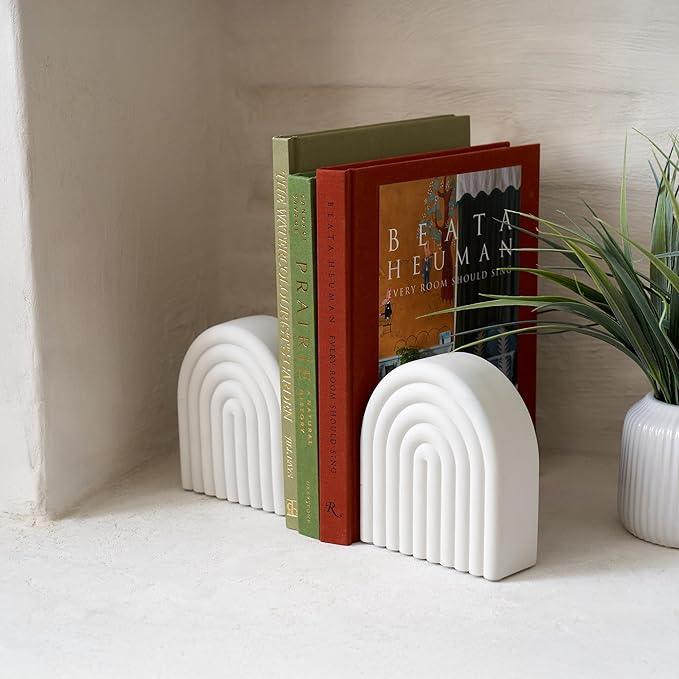 Decorative Concrete Bookends for Heavy Books – Stylish Set of 2, Ideal for Any Bookshelf – Aesthetic Book Holder/Stopper with Anti-Slip Pads for Chic Home, Office, or Library Decor