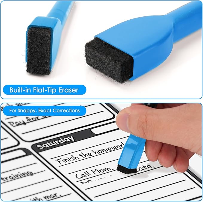 maxtek Magnetic Dry Erase Markers with Eraser - 12 Count Colorful Fine Tip Whiteboard Markers for Kids, Low Odor Whiteboard Markers for Calendar Boards White Board
