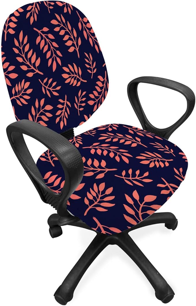Ambesonne Coral Office Chair Slipcover, Continuous Pattern with Leafy Branches Abstract Bicolour Design, Protective Stretch Decorative Fabric Cover, Standard Size, Coral Purple