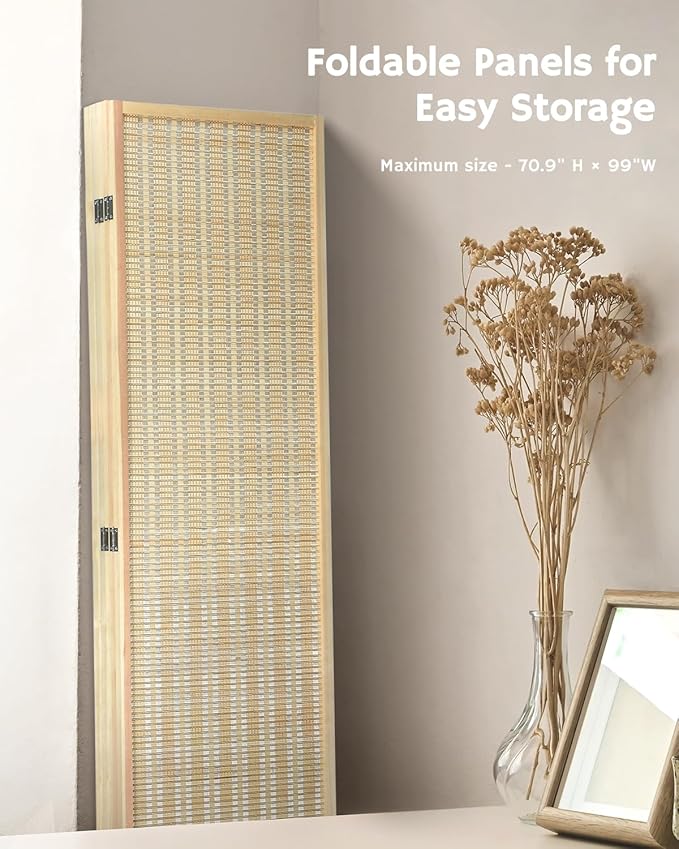 JOSTYLE Room Divider Folding Privacy Screen, 5 Panel Room Dividers 6 ft. Tall Bamboo Partition Wall Separation Dividers Freestanding, 70.9" H x 99" W