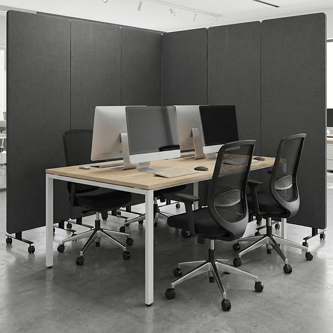 72in 3-Panel Soundproof Room Divider with Wheels, Heavy-Duty Acoustic Partition Temporary Wall for Noise Reduction, Portable Divider for Home Hospital Library Classroom - Dark Grey