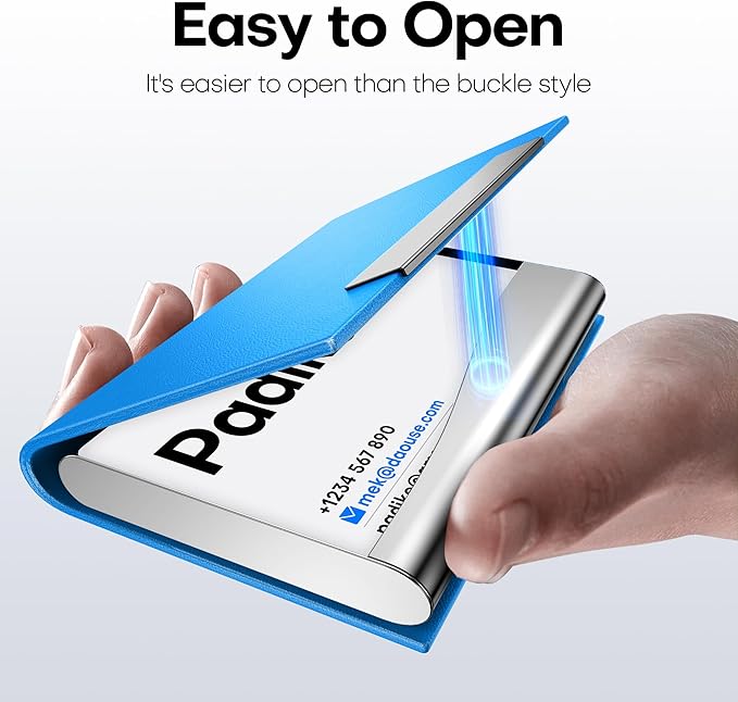 Padike Business Card Holder, Business Card Case Professional PU Leather & Stainless Steel Multi Card Case,Business Card Holder Wallet Credit card ID Case/Holder For Men & Women. (U-Blue)