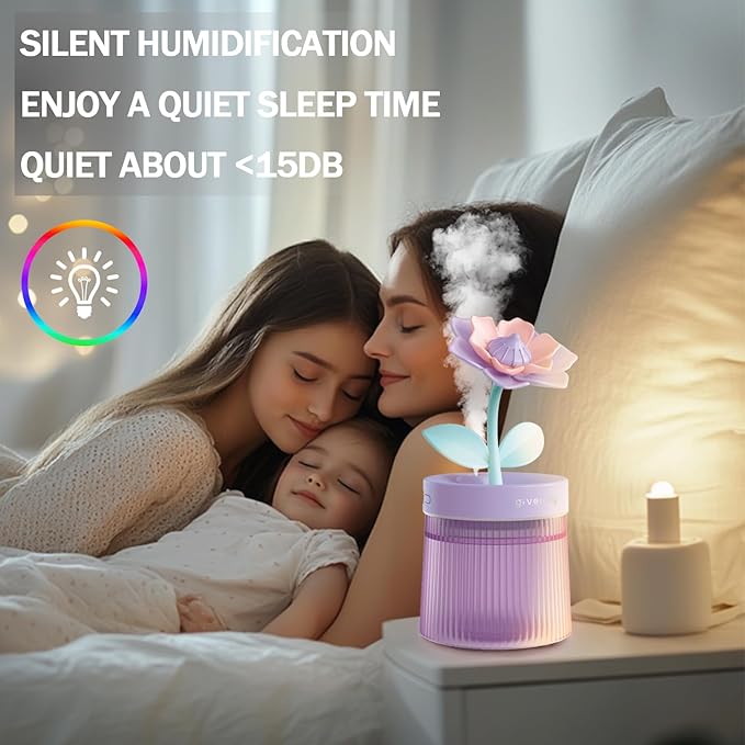 Cute Mini Humidifier 320mL Cool Mist Humidifie mute with 2 Mist Modes,for Home/Nursery/Office,Portable Mini Air Moisturizer,rechargeable mini humidifier(Gardenia green)