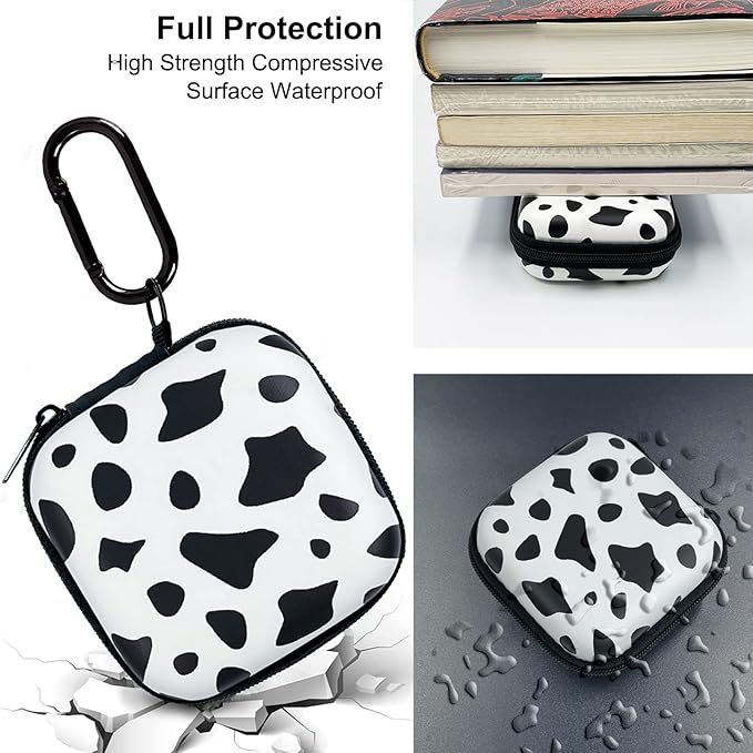 Earbud Case Headphone Organizer Ear Bud Case Portable EVA Carrying Box Storage Bag with Carabiner for AirPods Beats Bose Galaxy Buds 4/3/FE Data Cable Storage (Cow)