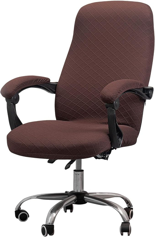 Melaluxe Office Chair Cover with Armrest Covers， Universal Stretch Desk Chair Cover, Computer Chair Slipcovers (Size: L) - Dark Coffee