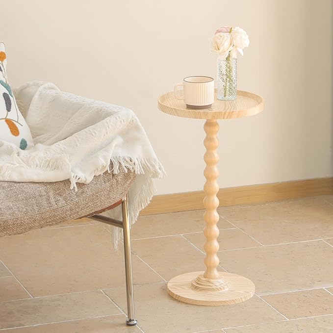 AWASEN Small Round Side Table, Round Drink Table for Small Spaces, Wood Accent End Table Living Room, Nightstand for Bedroom, Corners, Office, Natural